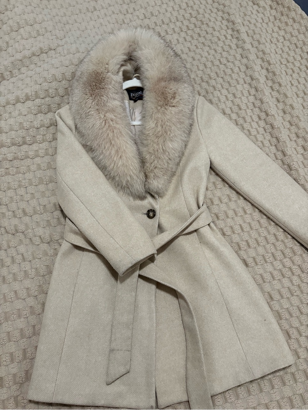 Belted Trench with Real Fox Fur Collar - Picture 2 of 3